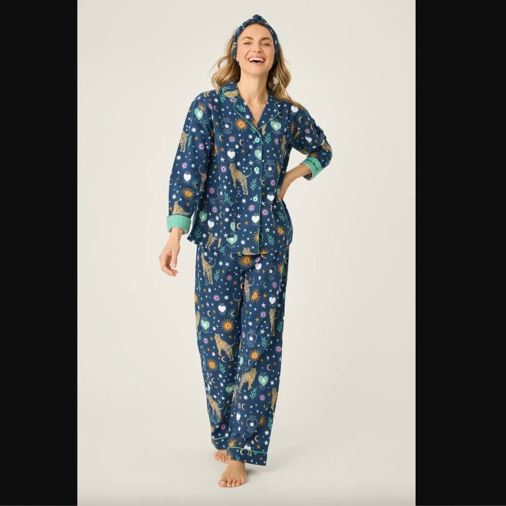 PJ Salvage Navy Tiger Star Print 3 Piece Matching Flannel Pajama Set